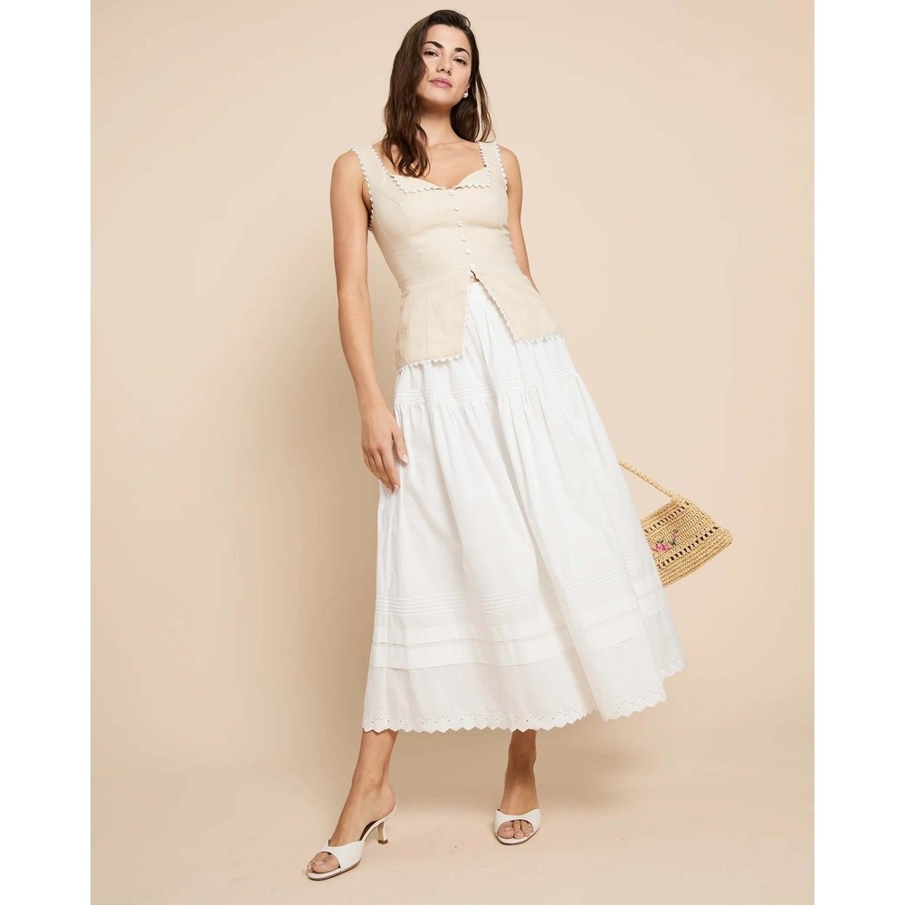 NWT o.p.t Beth Eyelet Detail Cotton Maxi Skirt in White - Size 2 - Picture 8 of 9